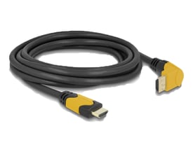 DeLock High Speed HDMI-kabel i sort med 90 graders opadvinklet HDMI-stik i den ene ende og lige stik i den anden, 3 meter langt.