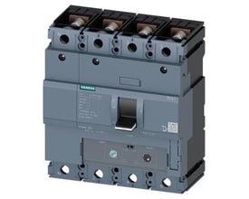 Siemens 4-polet maksimalafbryder 3VA1 IEC, frame 250, med synlig betjeningshåndtag og justeringsknapper for overstrømsbeskyttelse.