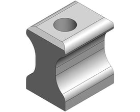 ABB Dalton låsetunge for frontindføring. Grå, slank enhed med et cylindrisk hul på toppen og konkave sider.