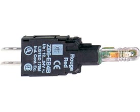 Schneider Electric lampekrop Ø16 LED rød med 230V tilslutning og tydelige mærkningssymboler som CE og UL.