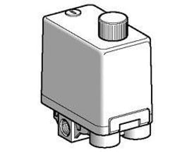 Schneider Electric Pressostat XMPR12C2433, en trykføler på 12 bar med 4xG 1/4 hun porte og justerbar ON/OFF knap.