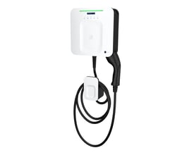 Orbis VIARIS EXO ladestander i hvid og sort med RFID-funktion og sort ladekabel, præsenteret på hvid baggrund.