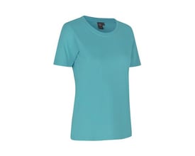 ID Identity T-shirt Pro til damer i støvet aqua, størrelse L, vist fra siden med en let figursyet pasform.