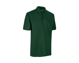 ID Identity Pro Wear poloshirt i flaskegrøn, størrelse XS med brystlomme og knaplukning.