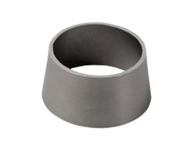 Konus i rustfrit stål med svejst koncentrisk form, diameter B udvendig 76,1mm, velegnet til drikkevandsinstallationer.