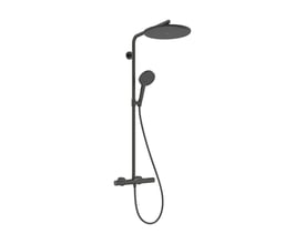 Hansgrohe Raindance Alive S 300 brusesystem med hovedbruser, håndbruser og termostat i børstet sort krom.