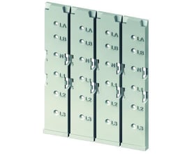 ABB Smissline ZLS100 afdækning til skinneholder, pakke med 5 sæt af 4 modulære enheder i lysegrå plast.