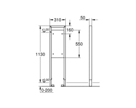 Teknisk tegning af Grohe holdeelement med dimensioner angivet i millimeter, viser højde, bredde og dybde.