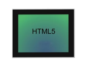 Taicenn TPC-DCS150R2AW industriel touch skærm, 15 tommer med teksten HTML5 på skærmen.