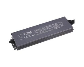 V-TAC 200 W strømforsyning til LED-strips med 12 V DC, 16,6 A og et mørkt, aflangt metalhus.