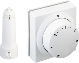 Danfoss RA 5068 fjernindstillings termostat med indbygget føler og en separat hvid beskyttelseshætte.