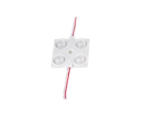 V-TAC rød 2835 LED strip modul med 4 lyskilder og tilslutningskabler i hvid plast.