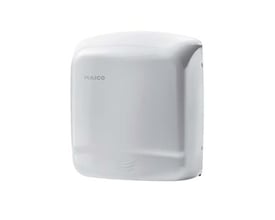 Håndtørrer Optidry M99A i hvidt stål med MAICO logo, visende det stilrene design på hvid baggrund.
