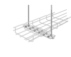 Legrand Profilskinne Procsn 400-RS vist med vertikal ophæng af gitterbakke.