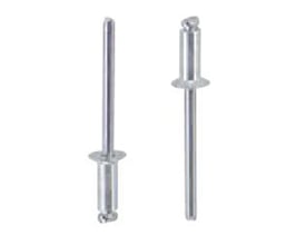 Masterfix 4,0x14mm undersænket blindnitte i aluminium/stål med Multigrip funktion, vist fra to vinkler på hvid baggrund.