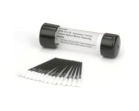 Rensepinde til fusion splice spejle, 15 stk, med hvid polyesterskumhoved og sort håndtag, præsenteret i et gennemsigtigt plastrør med sort låg.