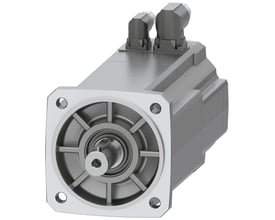 Siemens SIMOTICS S-1FK2 CT servomotor med 12 Nm moment, viser frontflangen, aksel og to DRIVE-CLiQ stik på en hvid baggrund.