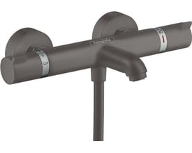 Hansgrohe Ecostat Comfort kar-/brusetermostat i børstet sort krom med greb til temperatur og vandmængde. Termostaten har et diskret design med tydelige markeringer.