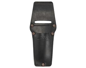 Snickers Workwear universalkniv etui i sort læder, vist forfra med åben top til opbevaring af kniv.