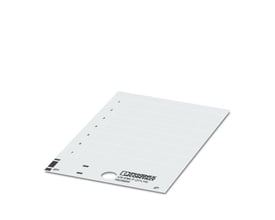 Enkeltsidet visning af Phoenix Contact US-EMLP mærkningsskilt, 27 x 18 mm, hvidt plast med nummerering.