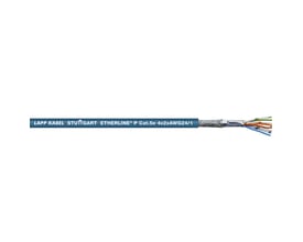 Lapp ETHERLINE H CAT.5e kabel, 4X2XAWG24/1, med afskærmning og farvekodede ledninger, isoleret mod hvid baggrund.