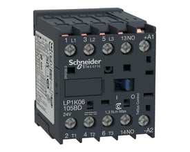 Schneider Electric TeSys K kontaktor 6A, 3-polet med 1NO, 24V DC spole og mærkning LP1K06 105BD.