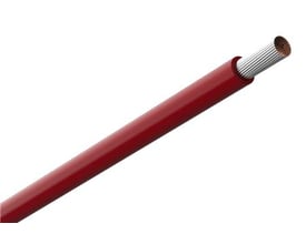Rød Amokabel TEXILine HF90 monteringsledning på 1 mm² med den fleksible kobberleder synlig i enden.