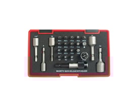 Tecos bitssæt TB024, 1/4", 24 dele, komplet med magnetisk quick release holder og forskellige bits i rød opbevaringsboks.