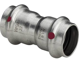 Viega Prestabo muffe 22 mm i forzinket stål med SC-Contur og rød markering til ikke-drikkevandsanvendelse.