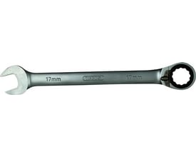 Tecos ringskraldenøgle 32mm med en 15° vinklet ringende og en åben gaffelende. Mærket '17mm' to gange.