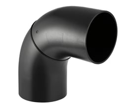 Geberit PEH segmentbøjning i sort, 90° vinkel med 200 mm diameter og stor radius, lavet af holdbar PEH-materiale.