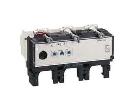 Schneider Electric Micrologic 2.3M relæ, 3-polet, 400A. Produktet har en klar plastoverflade med synlige indstillingsknapper for strøm og tid.