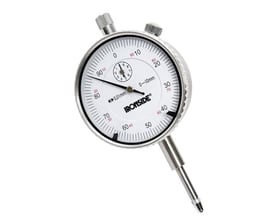 Ironside måleur med hvid urskive, sort og rød skala samt målespids; måleområde 0–10 mm og diameter 58 mm.