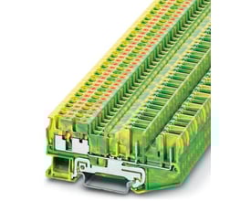Phoenix Contact Jordklemme PT 2,5-QUATTRO/2P-PE i grøn/gul farve med push-in tilslutning til 0,14-4 mm² ledere.