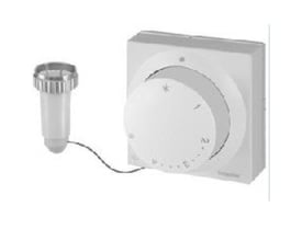 Siemens RTN81 fjernindstillingselement i hvidt plast med drejeknap til temperaturregulering fra 8-28 °C og 2m kapillarrør.
