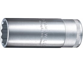 Nærbillede af Stahlwille HPQ topnøglehoved, 1/2" firkant, vist fra siden med indgraveret logo og specifikationer.