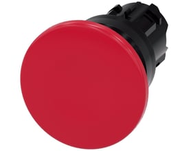 Siemens SIRIUS ACT paddetrykknap i rød plast med en stor 40mm diameter og en øjeblikkelig betjening, vist på en hvid baggrund.