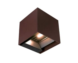 V-TAC 9W LED væglampe med corten hus, der kaster lys nedad. Lampen står isoleret på hvid baggrund.