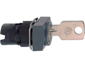 Schneider Electric nøglegreb til Ø 16 mm trykknapprogram, ZB6DGB med nøgle indsat, vist på hvid baggrund.