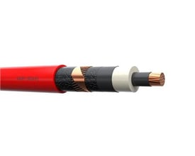 Waskönig+Walter mellemspændingskabel PEX-CU (N)2XSY med kobberleder og rød kappe, viser isolationslagene tydeligt.