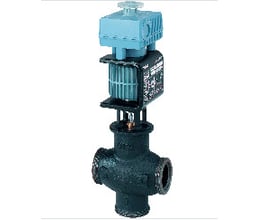 Siemens MXG461.50-30 gevindventil med magnetisk aktuator, PN16, DN50, Kvs 30 og AC/DC 24V tilslutning på sort baggrund.