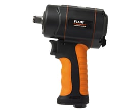 FLAIR Thunder Light 1/2" møtrikspænder i sort og orange med softgrip greb, viser det kompakte design og 1/2" udgang.