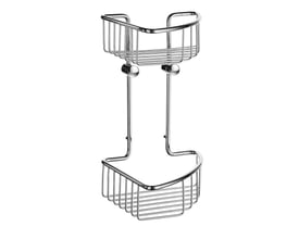 Smedbo dobbelt kurv i poleret krom messing til hjørneplacering, med to niveauer og skjult montage.