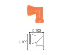 Orange Loc-line system vinkel kobling med 1/4" gevind, vist med dimensioner for øget klarhed.
