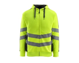 Mascot Corby HI-VIS hættetrøje i gul, set forfra, med synlige reflekser og moderne pasform, 3XL.