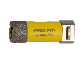PRO-FIT diamanthulsav, 22 mm, isoleret på hvid baggrund, med synlig diamantbelægning og gul kappe.