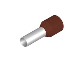 Weidmüller isoleret terminalrør H10,0/22T BR til 10 mm² med brun krave og sølvfarvet metalrør.