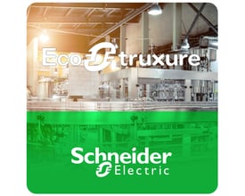 Schneider Electric Machine Expert Twin developer Enterp. 10 software med industrielt produktionsanlæg og logoer.