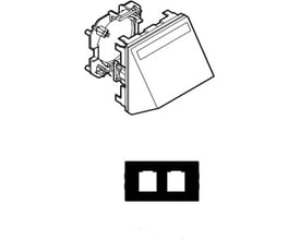 Lauritz Knudsen Clicline skrå fiberudtag i hvid, med plads til 2xKEYSTONE T9 konnektorer og tilhørende bagmontering.