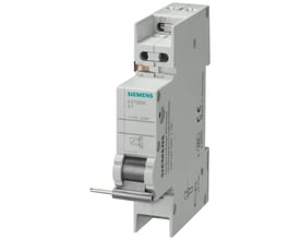 Siemens Shunt Trip 5ST3030 ST i grå plast med 12V AC/DC mærkning og CE-godkendelse på hvid baggrund.